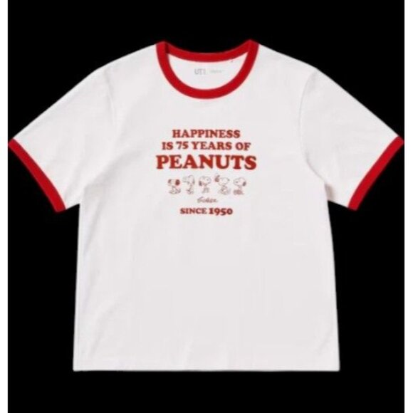 NWT Uniqlo Snoopy Peanuts 75th Anniversary Graphic T-Shirt Ringer Tee Size XS - Picture 1 of 3
